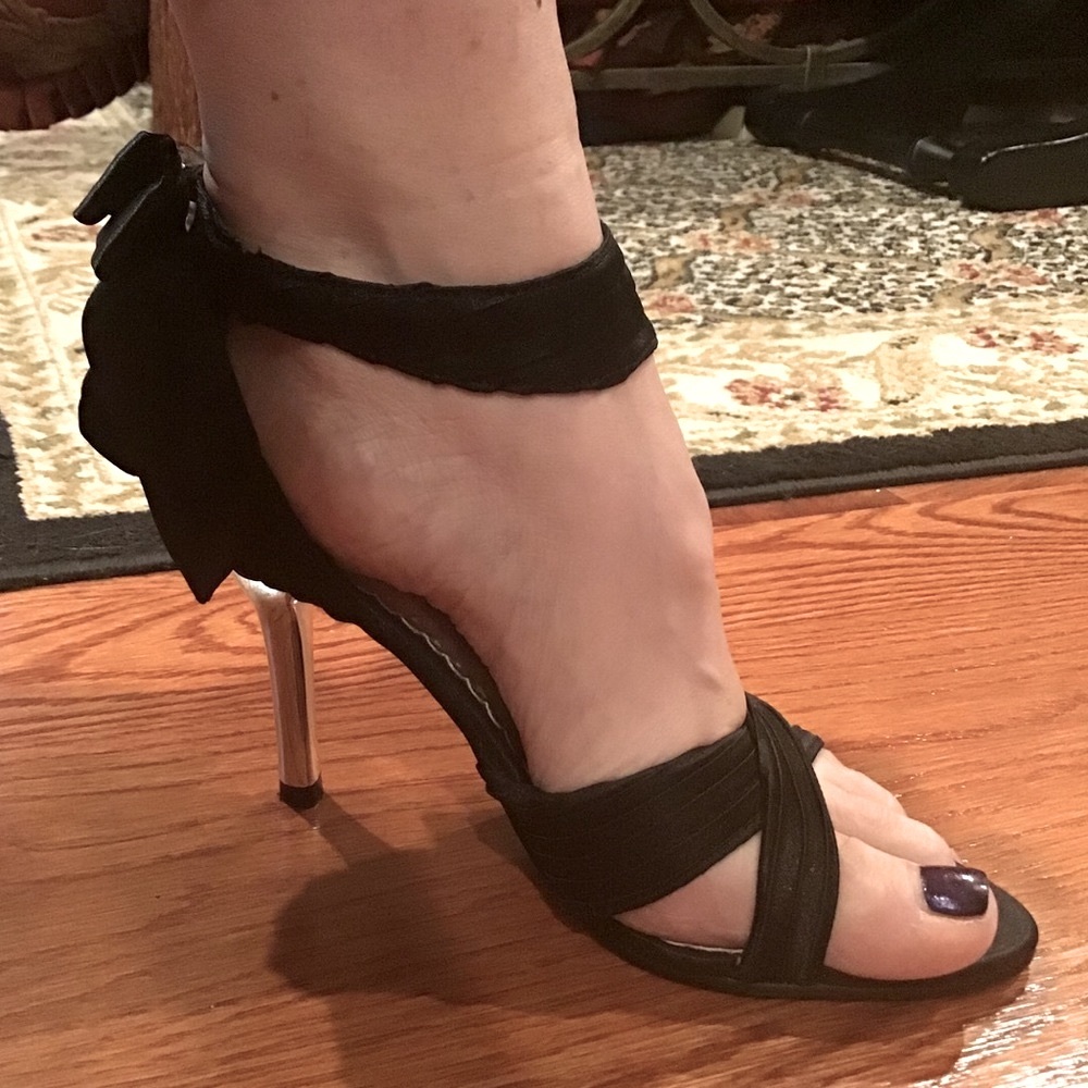 Women’s Black Satin Silver Heeled Sandal